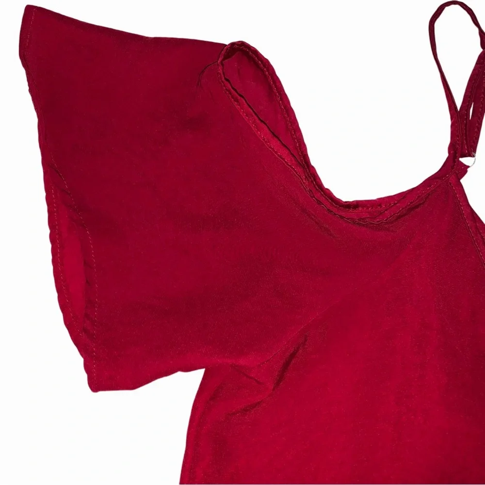 Abercrombie & Fitch Satin Cold Shoulder Bodysuit V Neck Maroon Layering Silky - Picture 5 of 12